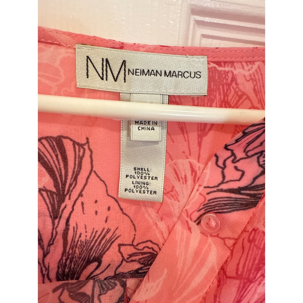 Neiman Marcus Pink Floral Print Long Sleeve‎ Sheer Blouse Top - Picture 3 of 4